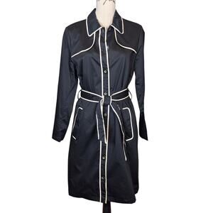 George Short Lined Women's Trench Coat Black with White Trim Size Medium